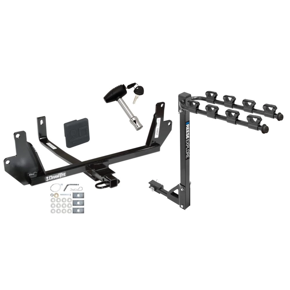 Trailer Tow Hitch w/ 4 Bike Rack For 07-11 BMW 328i 09-11 xDrive Sedan 07-08 Single Muffler tilt away adult or child arms fold down carrier w/ Lock and Cover