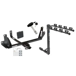 Trailer Tow Hitch w/ 4 Bike Rack For 07-11 BMW 328i 09-11 xDrive Sedan 07-08 Single Muffler tilt away adult or child arms fold down carrier w/ Lock and Cover