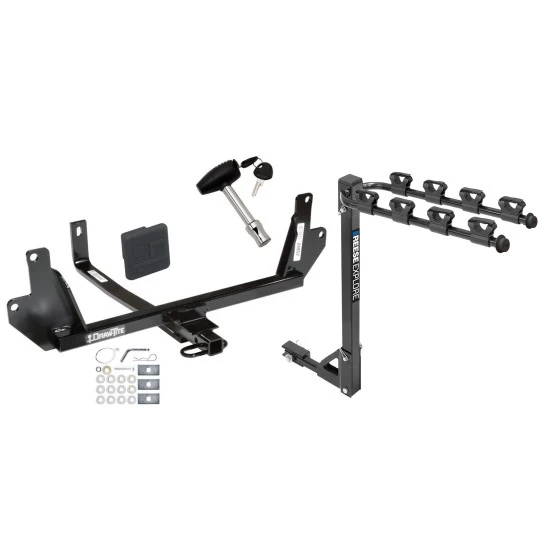Trailer Tow Hitch w/ 4 Bike Rack For 07-11 BMW 328i 09-11 xDrive Sedan 07-08 Single Muffler tilt away adult or child arms fold down carrier w/ Lock and Cover