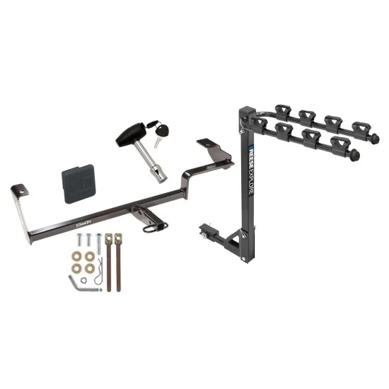 Trailer Tow Hitch w/ 4 Bike Rack For 06-11 Acura CSX All Models 13-21 ILX Except Hybrid tilt away adult or child arms fold down carrier w/ Lock and Cover