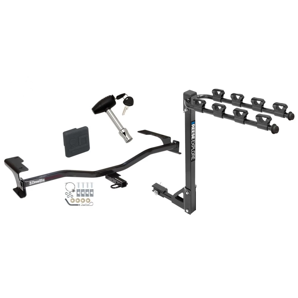 Trailer Tow Hitch w/ 4 Bike Rack For 10-12 Ford Fusion Lincoln MKZ Milan tilt away adult or child arms fold down carrier w/ Lock and Cover