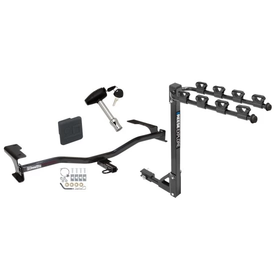 Trailer Tow Hitch w/ 4 Bike Rack For 10-12 Ford Fusion Lincoln MKZ Milan tilt away adult or child arms fold down carrier w/ Lock and Cover