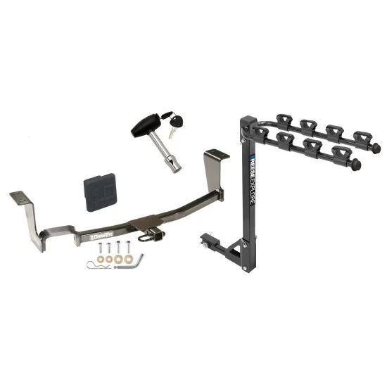 Trailer Tow Hitch w/ 4 Bike Rack For 11-17 Nissan Juke AWD Models 13-17 Except NISMO tilt away adult or child arms fold down carrier w/ Lock and Cover