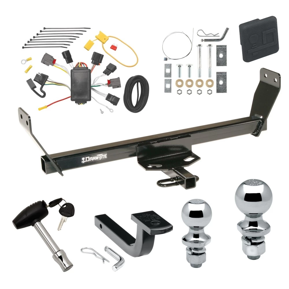 Trailer Tow Hitch For 07-10 Chrysler Sebring 08-14 Dodge Avenger Deluxe Package Wiring 2" and 1-7/8" Ball and Lock