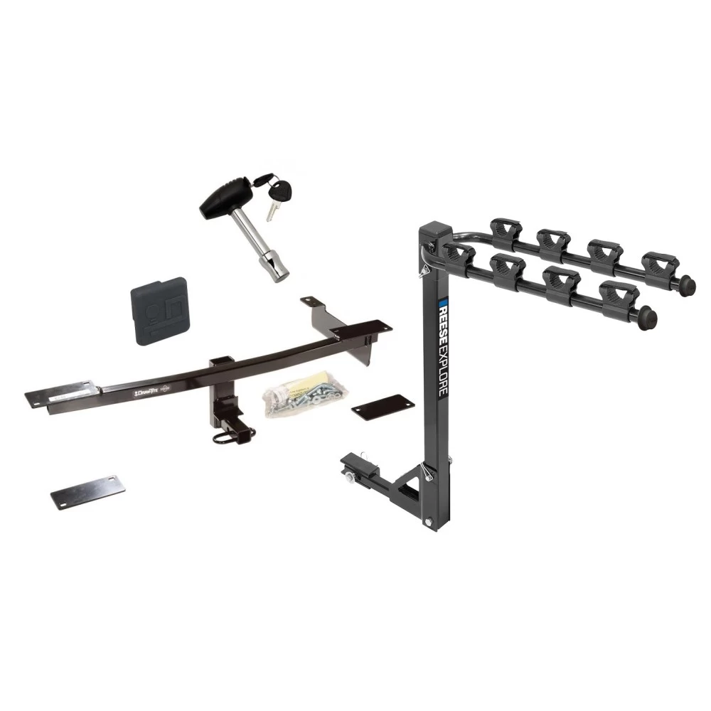 Trailer Tow Hitch w/ 4 Bike Rack For 12-19 Fiat 500 Except Abarth tilt away adult or child arms fold down carrier w/ Lock and Cover