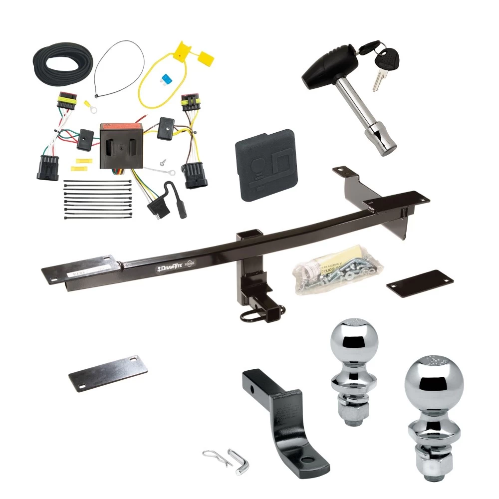 Trailer Tow Hitch For 12-19 Fiat 500 Exc Abarth models Deluxe Package Wiring 2" and 1-7/8" Ball and Lock