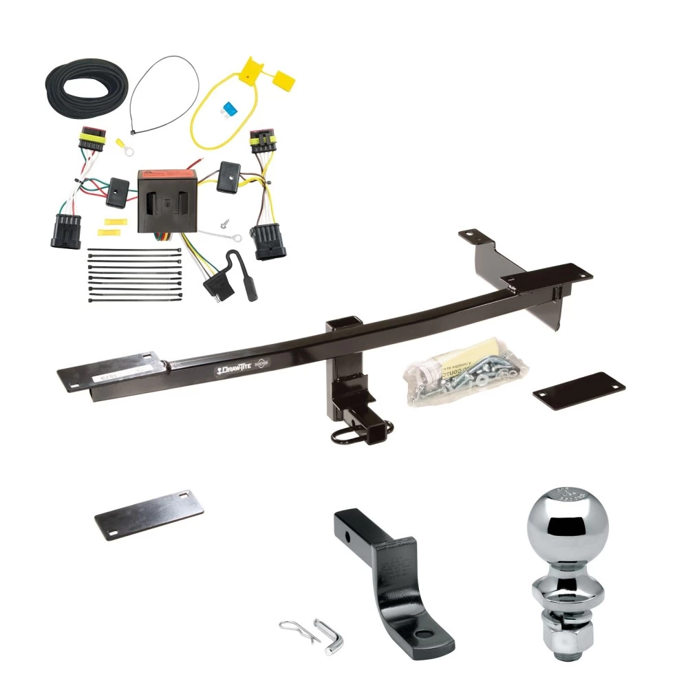 Trailer Tow Hitch For 12-19 Fiat 500 Exc Abarth models Complete Package w/ Wiring Draw Bar and 1-7/8" Ball