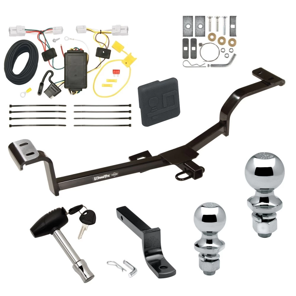 Trailer Tow Hitch For 12-22 Hyundai Accent 12-17 KIA Rio Deluxe Package Wiring 2" and 1-7/8" Ball and Lock