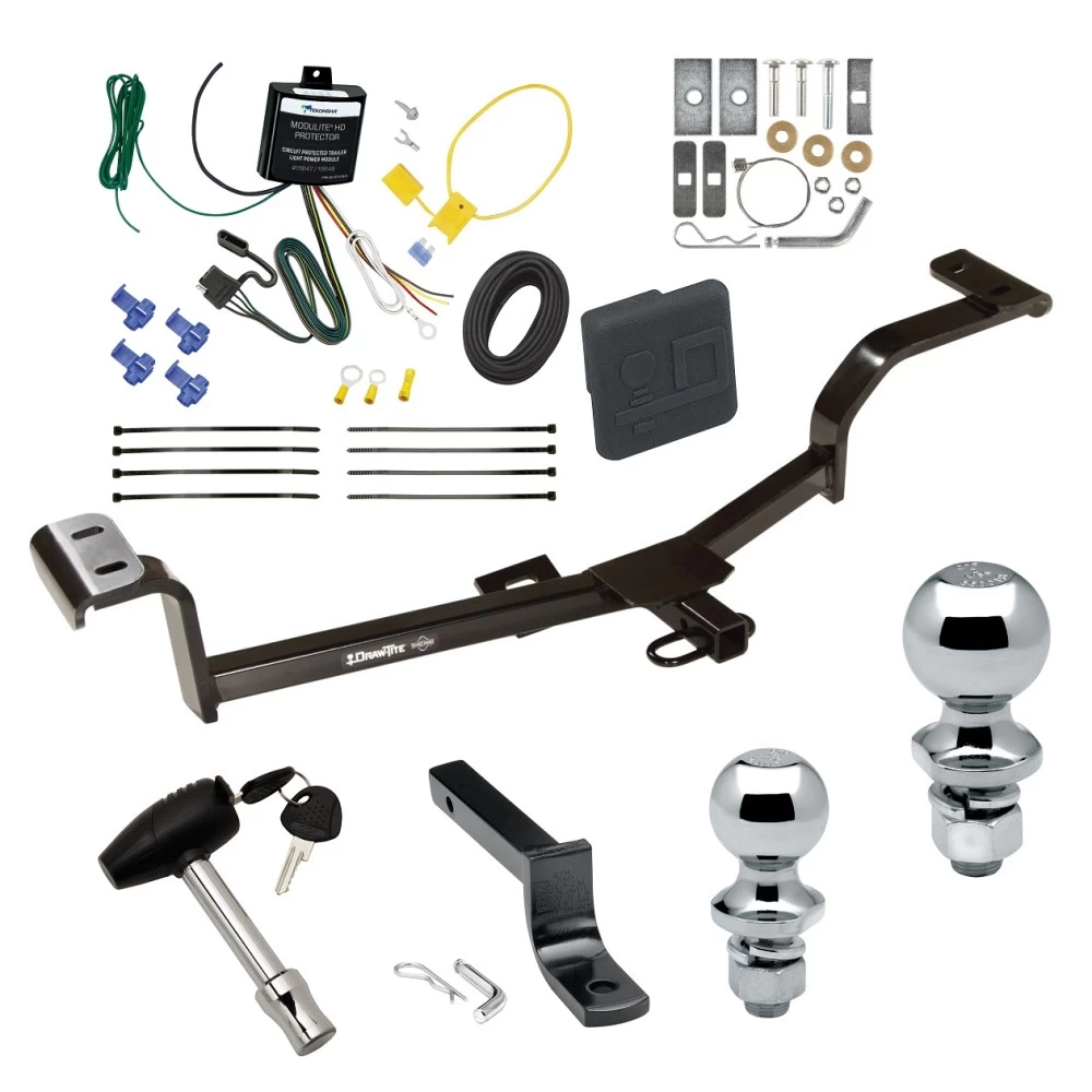 Trailer Tow Hitch For 12-17 Hyundai Accent 5 Dr. Hatchback 4 Dr. Sedan Deluxe Package Wiring 2" and 1-7/8" Ball and Lock