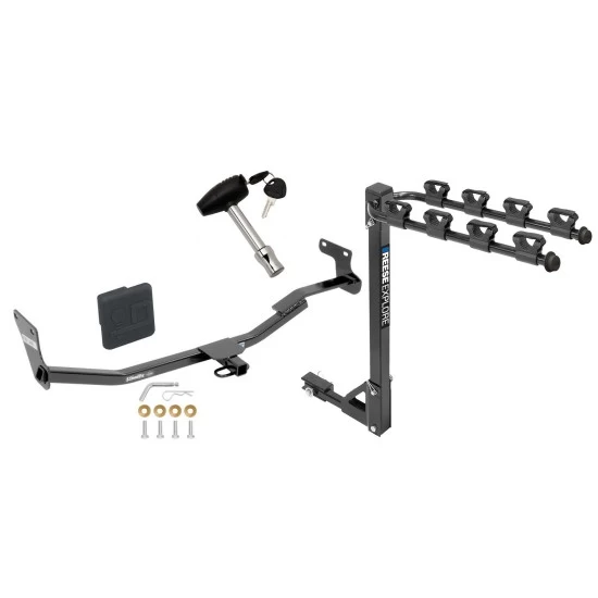 Trailer Tow Hitch w/ 4 Bike Rack For 14-17 KIA Forte 2018 Sedan tilt away adult or child arms fold down carrier w/ Lock and Cover