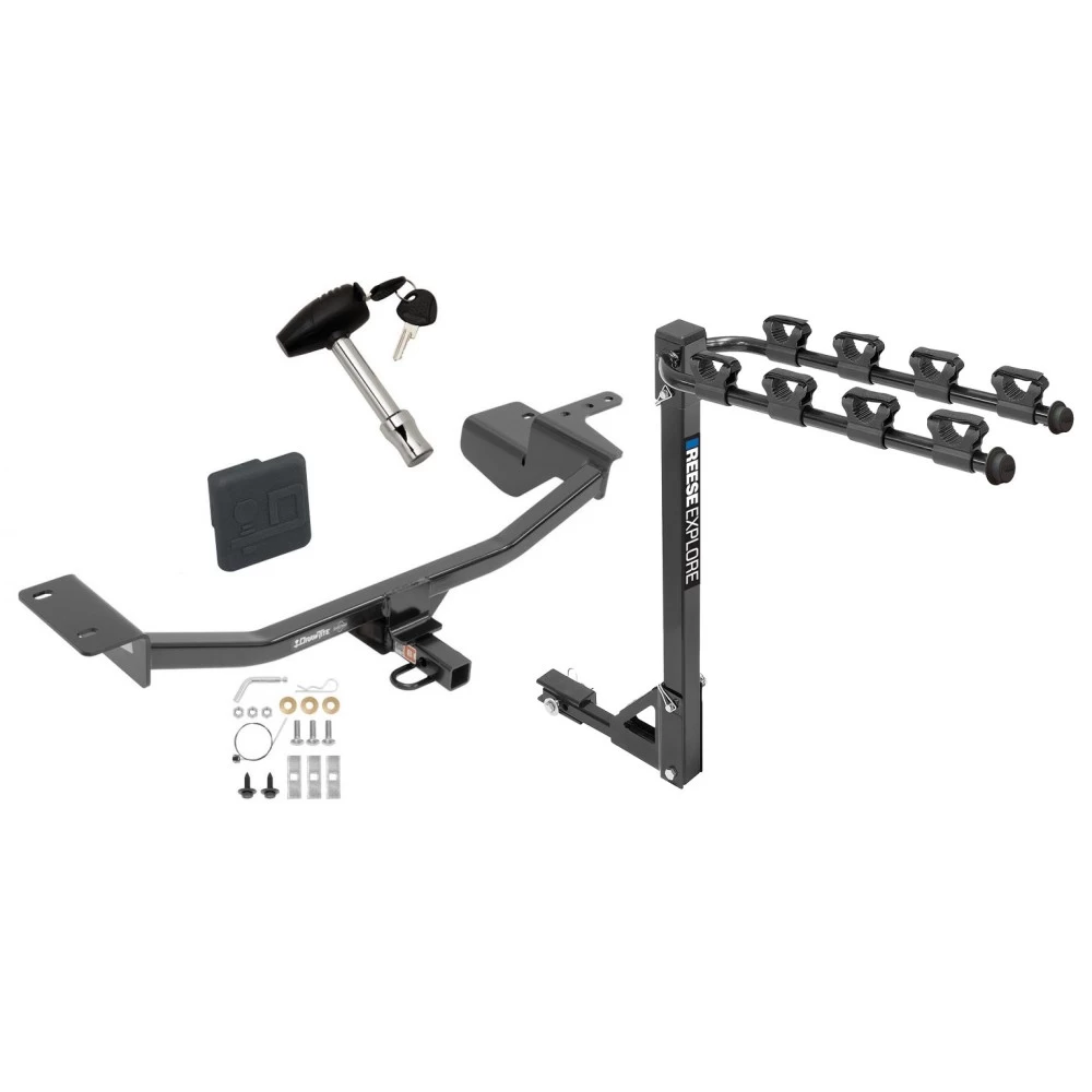 Trailer Tow Hitch w/ 4 Bike Rack For 10-14 VW GTI tilt away adult or child arms fold down carrier w/ Lock and Cover