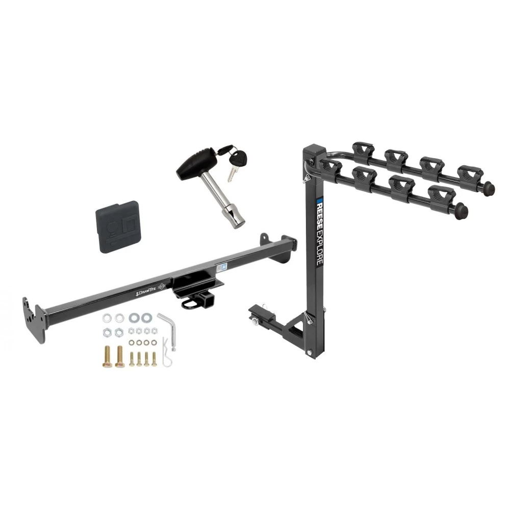 Trailer Tow Hitch w/ 4 Bike Rack For 06-14 Toyota Yaris 12-14 Except SE tilt away adult or child arms fold down carrier w/ Lock and Cover