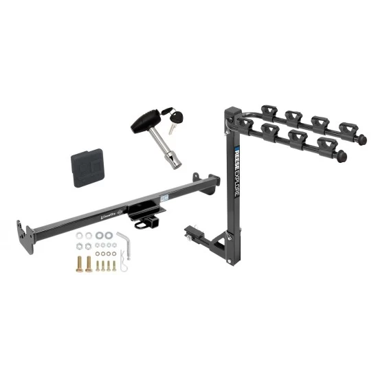 Trailer Tow Hitch w/ 4 Bike Rack For 06-14 Toyota Yaris 12-14 Except SE tilt away adult or child arms fold down carrier w/ Lock and Cover