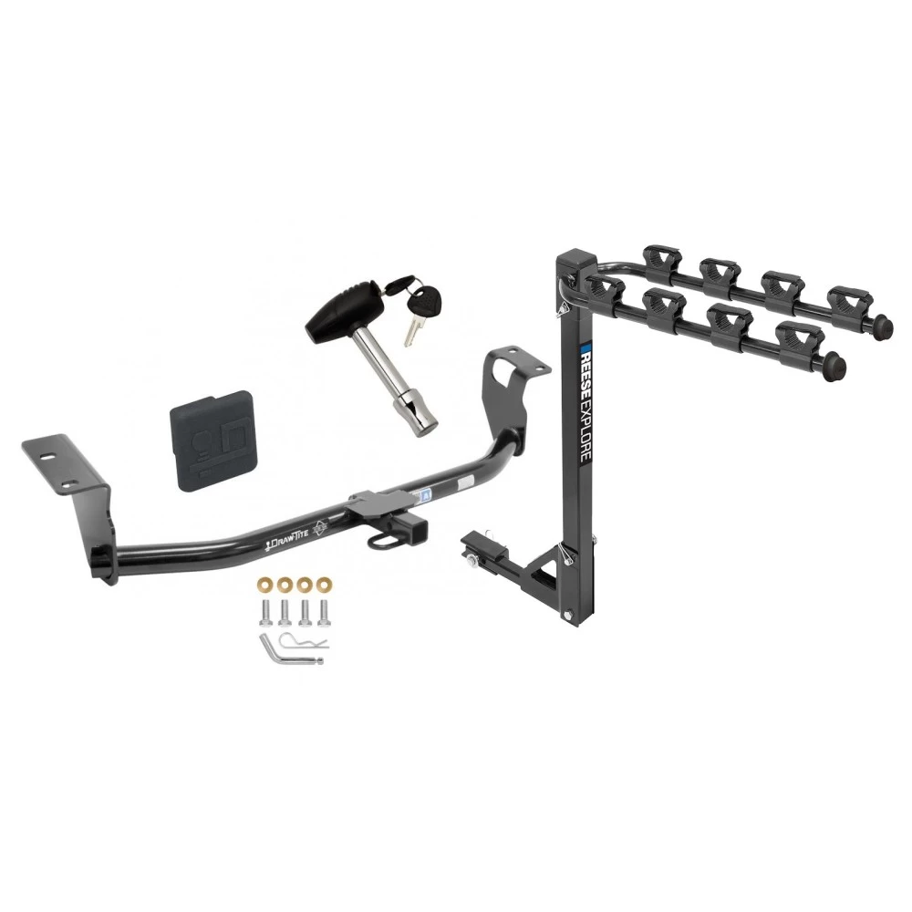 Trailer Tow Hitch w/ 4 Bike Rack For 03-19 Toyota Corolla Sedan tilt away adult or child arms fold down carrier w/ Lock and Cover