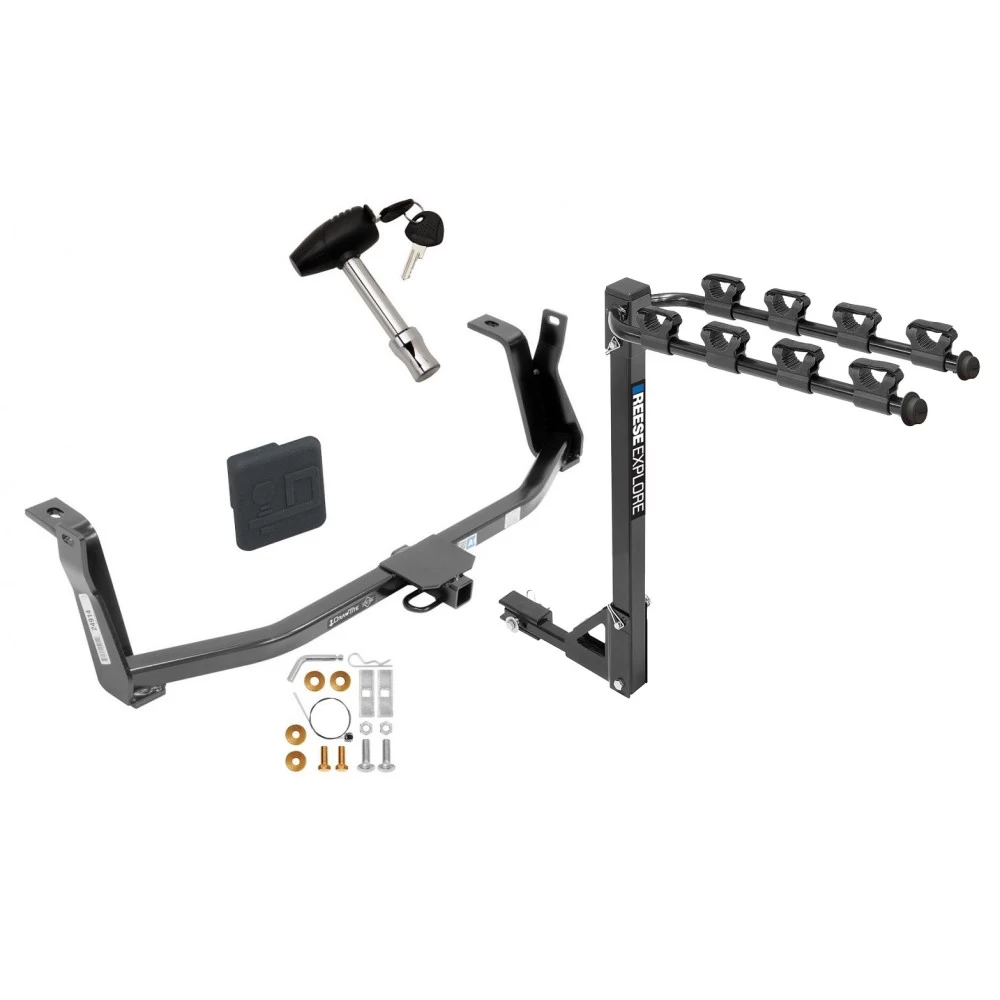 Trailer Tow Hitch w/ 4 Bike Rack For 14-18 Mazda 3 Hatchback tilt away adult or child arms fold down carrier w/ Lock and Cover