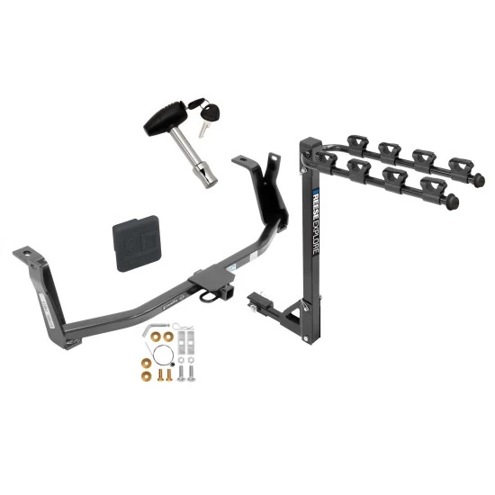 Trailer Tow Hitch w/ 4 Bike Rack For 14-18 Mazda 3 Hatchback tilt away adult or child arms fold down carrier w/ Lock and Cover