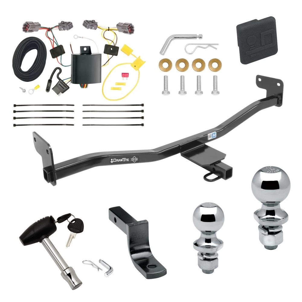 Trailer Tow Hitch For 14-19 KIA Soul w/o LED Taillights Deluxe Package Wiring 2" and 1-7/8" Ball and Lock