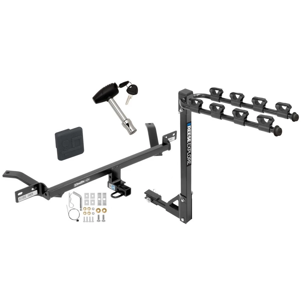 Trailer Tow Hitch w/ 4 Bike Rack For 15-21 VW Golf 16-17 GTI tilt away adult or child arms fold down carrier w/ Lock and Cover