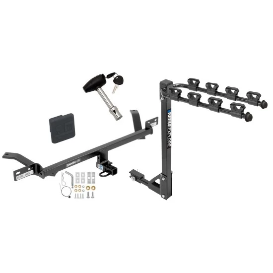 Trailer Tow Hitch w/ 4 Bike Rack For 15-21 VW Golf 16-17 GTI tilt away adult or child arms fold down carrier w/ Lock and Cover