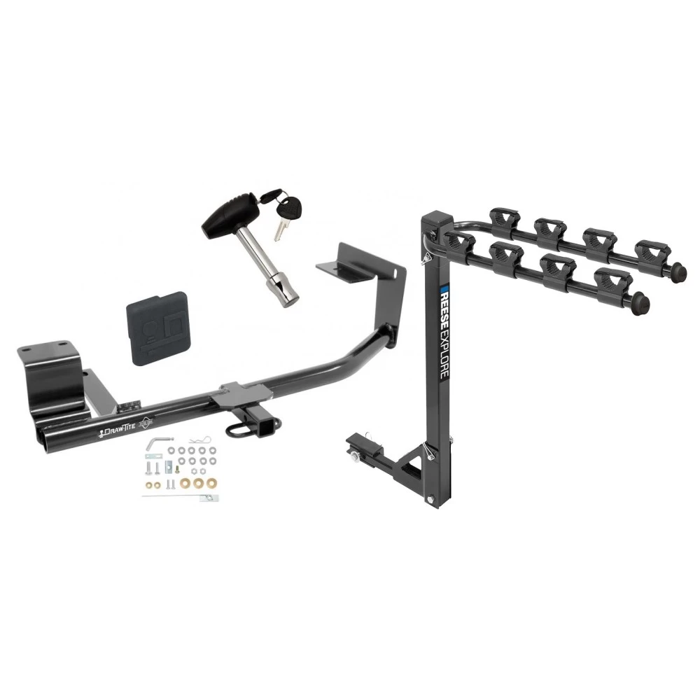 Trailer Tow Hitch w/ 4 Bike Rack For 15-18 VW Jetta Sedan Except TDI or Hybrid tilt away adult or child arms fold down carrier w/ Lock and Cover