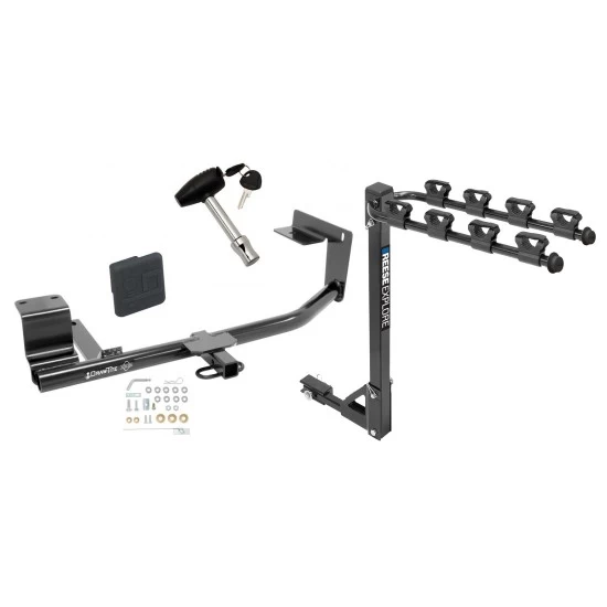 Trailer Tow Hitch w/ 4 Bike Rack For 15-18 VW Jetta Sedan Except TDI or Hybrid tilt away adult or child arms fold down carrier w/ Lock and Cover