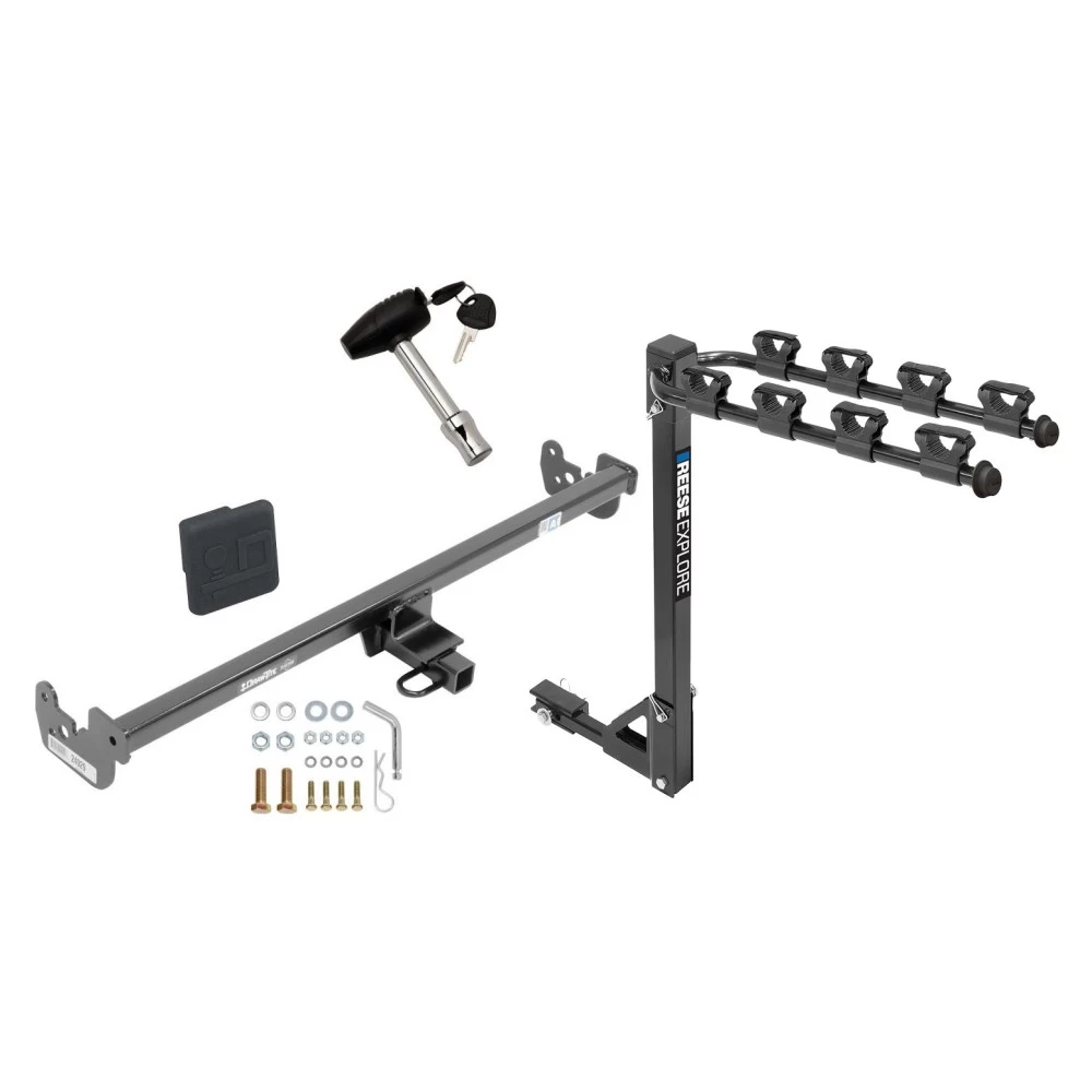 Trailer Tow Hitch w/ 4 Bike Rack For 15-19 Toyota Yaris Hatchback Except SE 20-22 Sedan VW Arteon tilt away adult or child arms fold down carrier w/ Lock and Cover