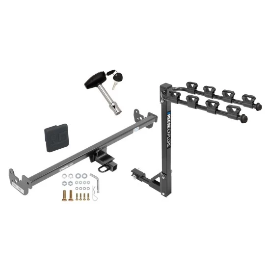Trailer Tow Hitch w/ 4 Bike Rack For 15-19 Toyota Yaris Hatchback Except SE 20-22 Sedan VW Arteon tilt away adult or child arms fold down carrier w/ Lock and Cover