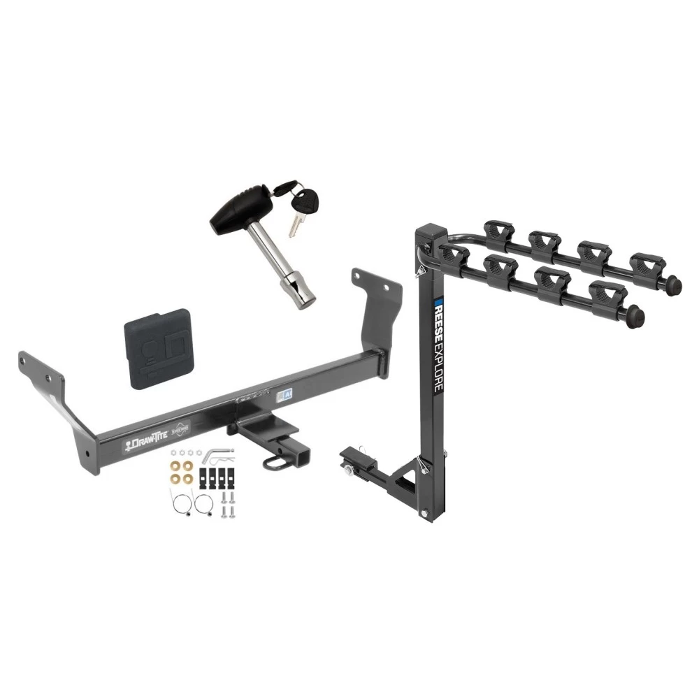 Trailer Tow Hitch w/ 4 Bike Rack For 14-24 INFINITI Q50 tilt away adult or child arms fold down carrier w/ Lock and Cover