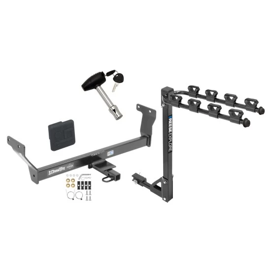 Trailer Tow Hitch w/ 4 Bike Rack For 14-24 INFINITI Q50 tilt away adult or child arms fold down carrier w/ Lock and Cover