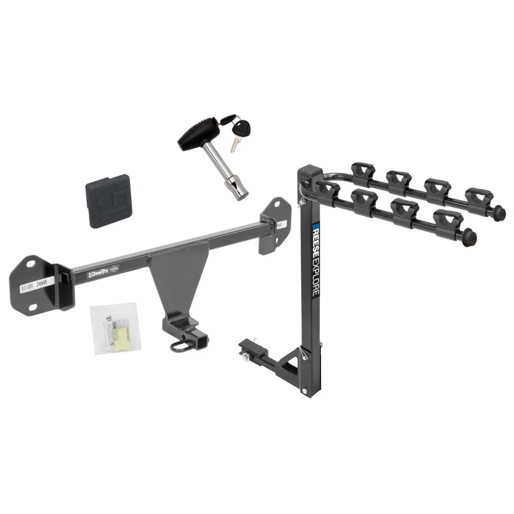 Trailer Tow Hitch w/ 4 Bike Rack For 12-17 BMW 320i 328d 328i 335i tilt away adult or child arms fold down carrier w/ Lock and Cover