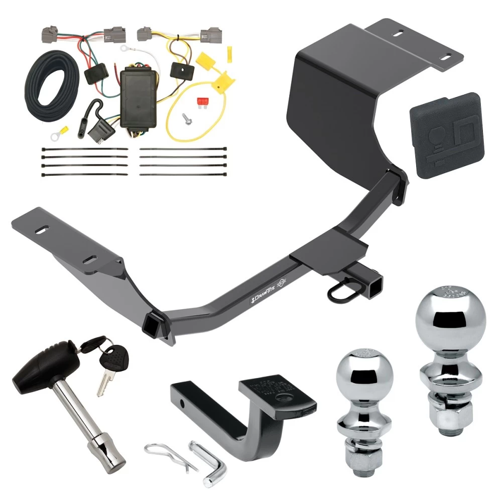 Trailer Tow Hitch For 11-19 Ford Fiesta Hatchback Deluxe Package Wiring 2" and 1-7/8" Ball and Lock