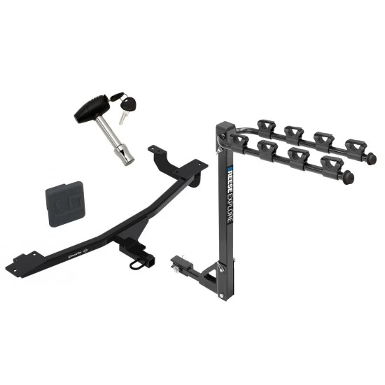 Trailer Tow Hitch w/ 4 Bike Rack For 14-18 FIAT 500L tilt away adult or child arms fold down carrier w/ Lock and Cover