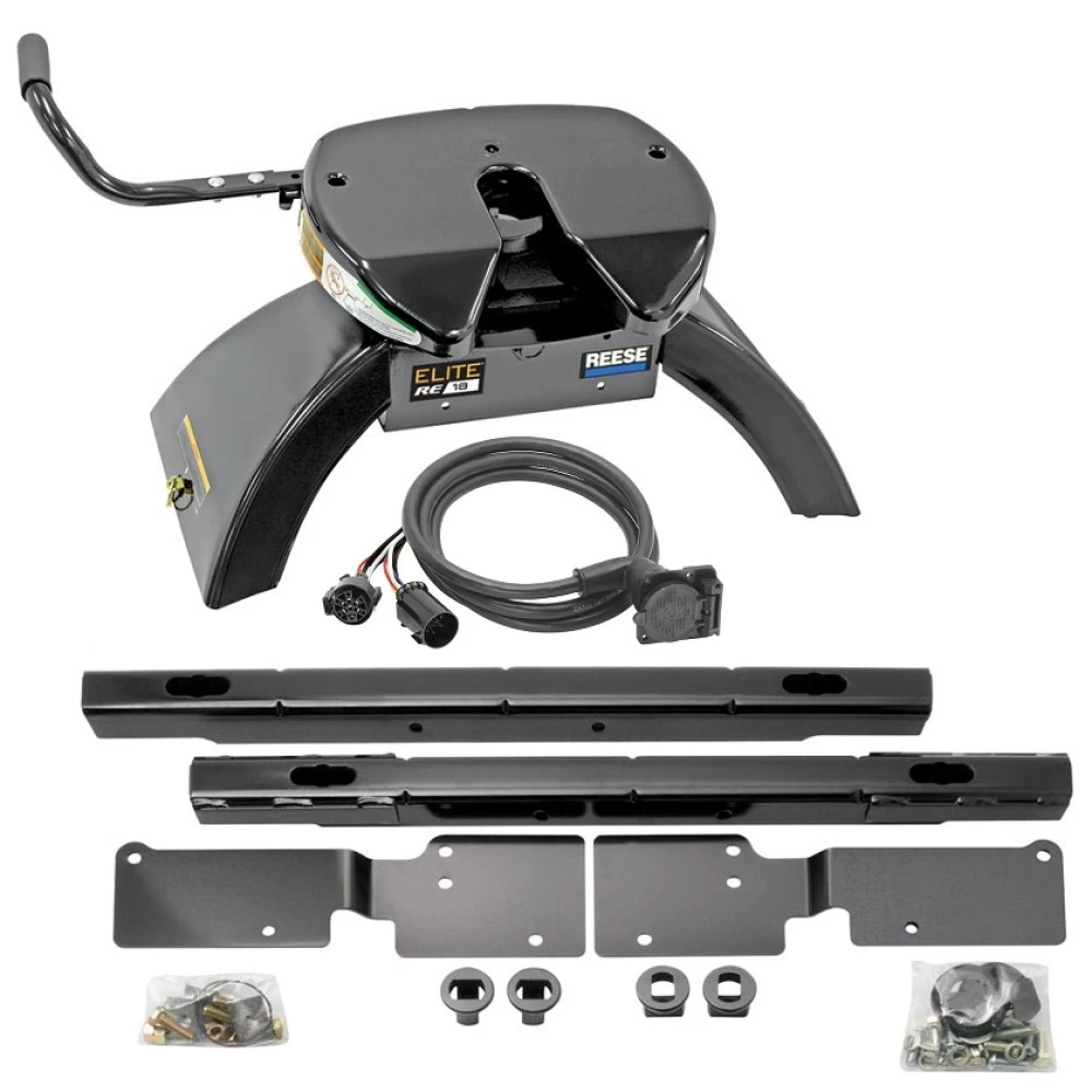 Reese Elite Rails 18K 5th Wheel Hitch for 99-10 Chevy Silverado GMC Sierra with 7-Way Wiring Installation Kit Under-Bed Fifth Wheel Trailer Hitch