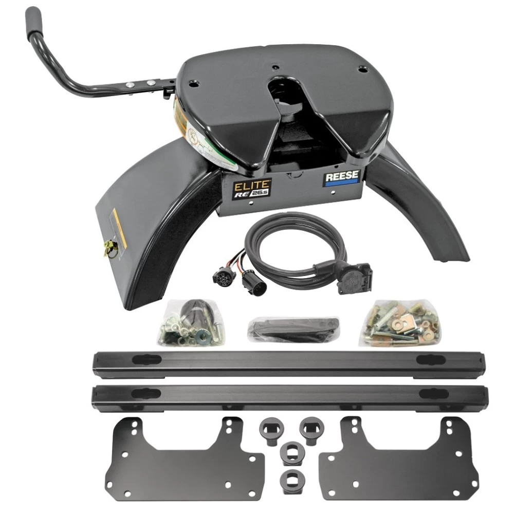 Reese Elite Rails 26.5K 5th Wheel Hitch for 02-13  Dodge Ram 1500 2500 3500 All Models with 7-Way Wiring Installation Kit Under-Bed for Fifth Wheel Trailer Hitch