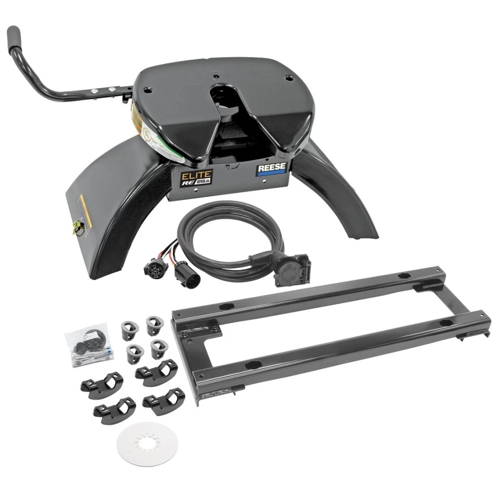 Reese Elite Rails 26.5K 5th Wheel Hitch for 10-12  Dodge Ram 2500 3500 with 7-Way Wiring Lube Plate Installation Kit Under-Bed Fifth Wheel Trailer Hitch
