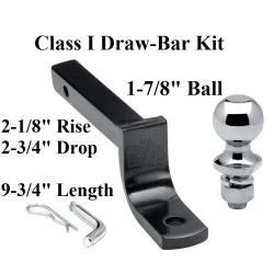 Class 1 Drawbar kit w/ 1-7/8" Trailer Hitch Ball 2-1/8" Rise 2-3/4" Drop 1-1/4" Mount Receiver Class 1 Drawbar kit w/ 1-7/8" Trailer Hitch Ball 2-1/8" Rise 2-3/4" Drop 1-1/4" Mount Receiver