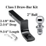Class 1 Drawbar kit w/ 2" Trailer Hitch Ball 2-1/8" Rise 2-3/4" Drop 1-1/4" Receiver Mount Class 1 Drawbar kit w/ 2" Trailer Hitch Ball 2-1/8" Rise 2-3/4" Drop 1-1/4" Receiver Mount