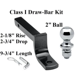 Class 1 Drawbar kit w/ 2" Trailer Hitch Ball 2-1/8" Rise 2-3/4" Drop 1-1/4" Receiver Mount Class 1 Drawbar kit w/ 2" Trailer Hitch Ball 2-1/8" Rise 2-3/4" Drop 1-1/4" Receiver Mount