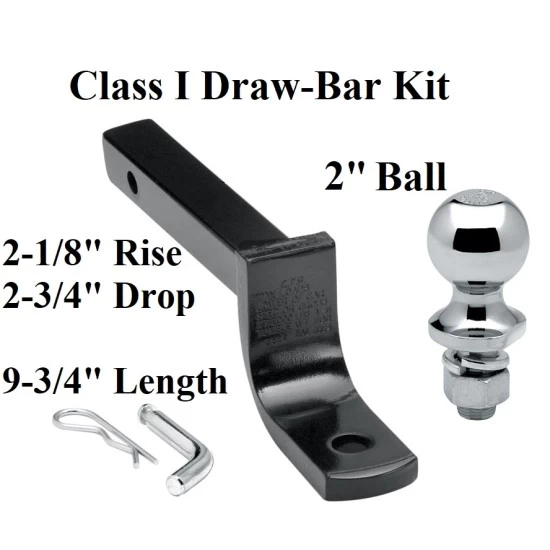 3592 63820 Draw-Tite Class 1 Drawbar kit 2" Trailer Hitch Ball 2-1/8" Rise 2-3/4" Drop 1-1/4" Receiver Mount Class 1 Drawbar kit w/ 2" Trailer Hitch Ball 2-1/8" Rise 2-3/4" Drop 1-1/4" Receiver Mount
