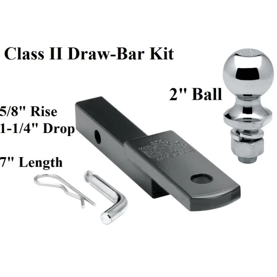 36051 63820 Draw-Tite Class 2 Drawbar kit 2" Trailer Hitch Ball 5/8" Rise 1-1/4" Receiver Mount Class 2 Drawbar kit w/ 2" Trailer Hitch Ball 5/8" Rise 1-1/4" Receiver Mount