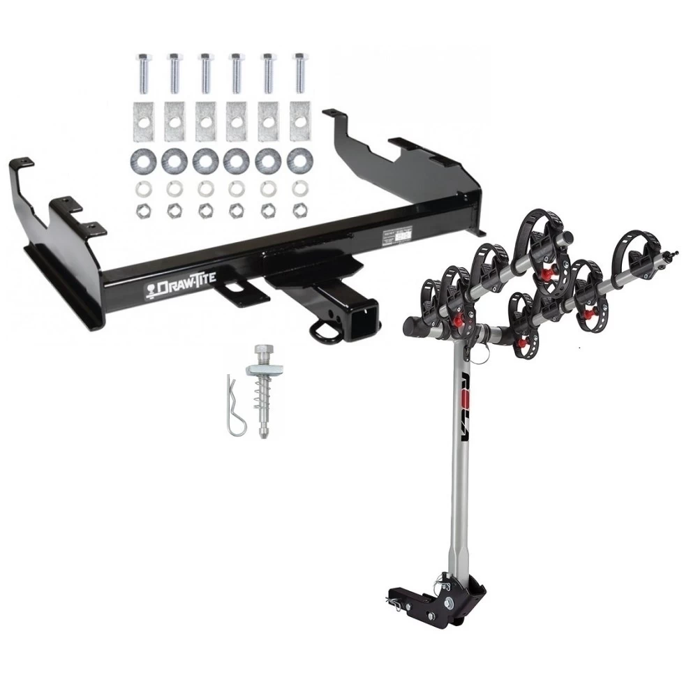 Trailer Tow Hitch For 63-91 Chevy GMC C/K 63-74 Ford F-150 F-250 F-350 w/ Standard Bed & Bumper w/ 4 Bike Carrier Rack