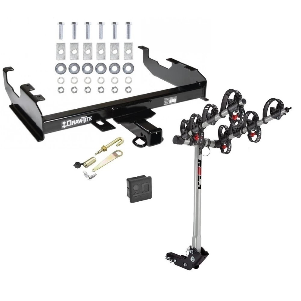 Trailer Tow Hitch For 63-00 GMC Chevy C/K Pickup Ford F150 F250 F350 F450 4 Bike Rack w/ Hitch Lock and Cover