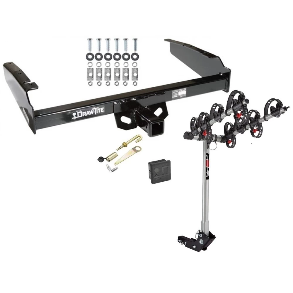 Trailer Tow Hitch For 80-97 Ford F-150 F-250 F-350 80-83 F-100 1997 Heavy Duty 4 Bike Rack w/ Hitch Lock and Cover