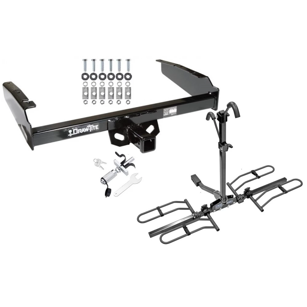 Trailer Tow Hitch For 80-97 Ford F-150 F-250 F-350 80-83 F-100 1997 Heavy Duty Platform Style 2 Bike Rack w/ Anti Rattle Hitch Lock