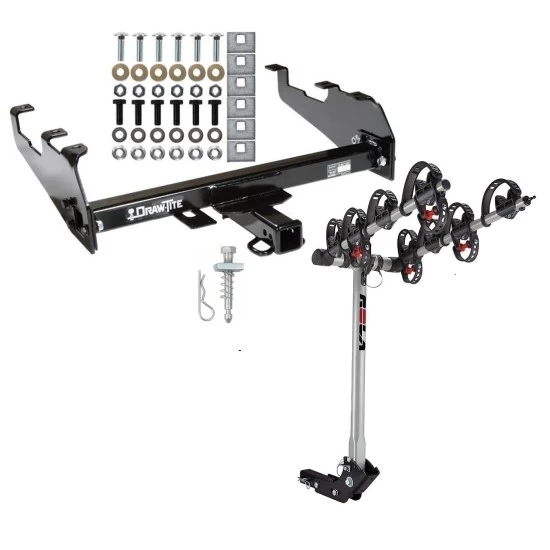 Trailer Tow Hitch For 63-87 Chevy GMC C/K 63-79 Ford 68-02 Dodge 74-88 Ramcharger w/ Deep Drop Bumper w/ 4 Bike Carrier Rack