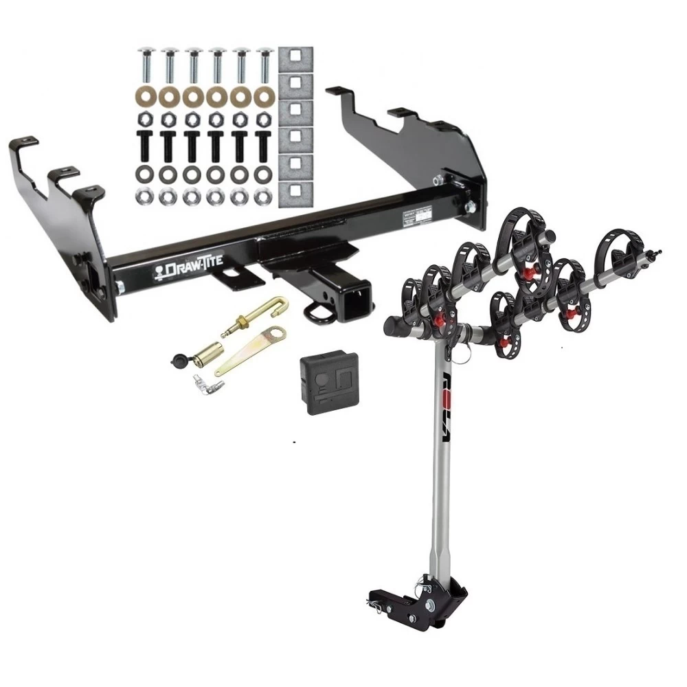 Trailer Tow Hitch For 63-87 Chevy GMC C/K 63-79 Ford 68-02 Dodge 74-88 Ramcharger w/ Deep Drop Bumper 4 Bike Rack w/ Hitch Lock and Cover