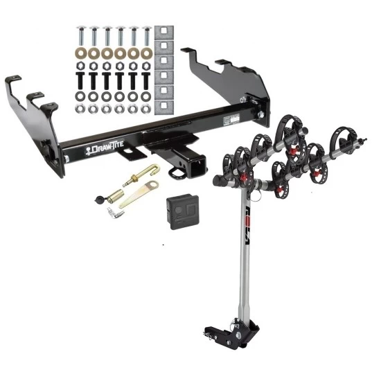Trailer Tow Hitch For 63-87 Chevy GMC C/K 63-79 Ford 68-02 Dodge 74-88 Ramcharger w/ Deep Drop Bumper 4 Bike Rack w/ Hitch Lock and Cover