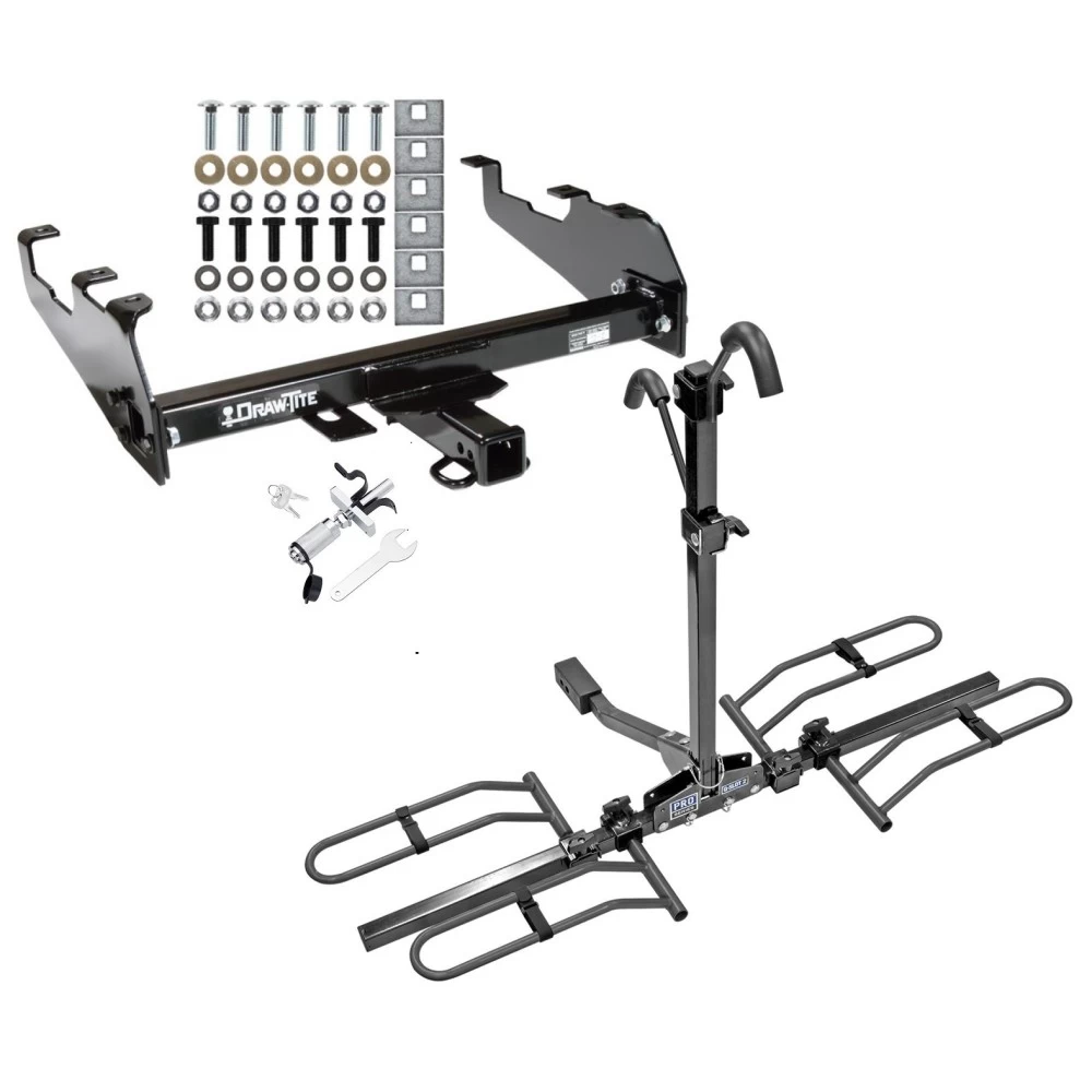 Trailer Tow Hitch For 63-87 Chevy GMC C/K 63-79 Ford 68-02 Dodge 74-88 Ramcharger w/ Deep Drop Bumper Platform Style 2 Bike Rack w/ Anti Rattle Hitch Lock