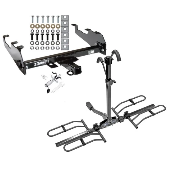 Trailer Tow Hitch For 63-87 Chevy GMC C/K 63-79 Ford 68-02 Dodge 74-88 Ramcharger w/ Deep Drop Bumper Platform Style 2 Bike Rack w/ Anti Rattle Hitch Lock