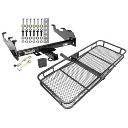 Trailer Tow Hitch For 63-87 Chevy GMC C/K 63-79 Ford 68-02 Dodge 74-88 Ramcharger w/ Deep Drop Bumper Basket Cargo Carrier Platform Hitch Lock and Cover